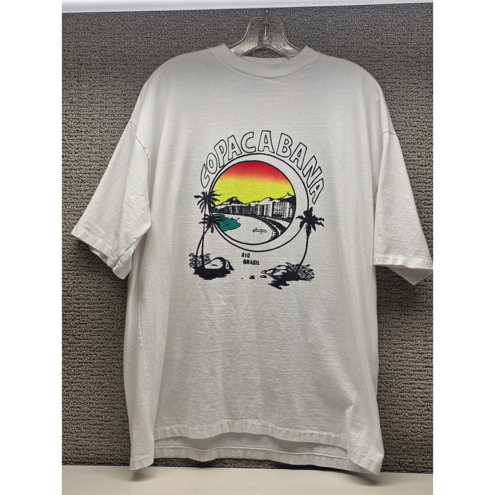 Planet Club Mens White Copacabana Rio Brasil Graphic T-Shirt XL Cotton Brazil